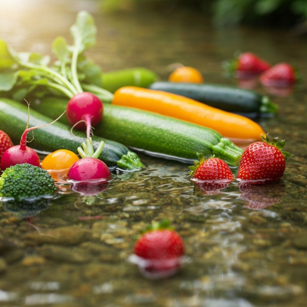 High-fibre foods in flowing water