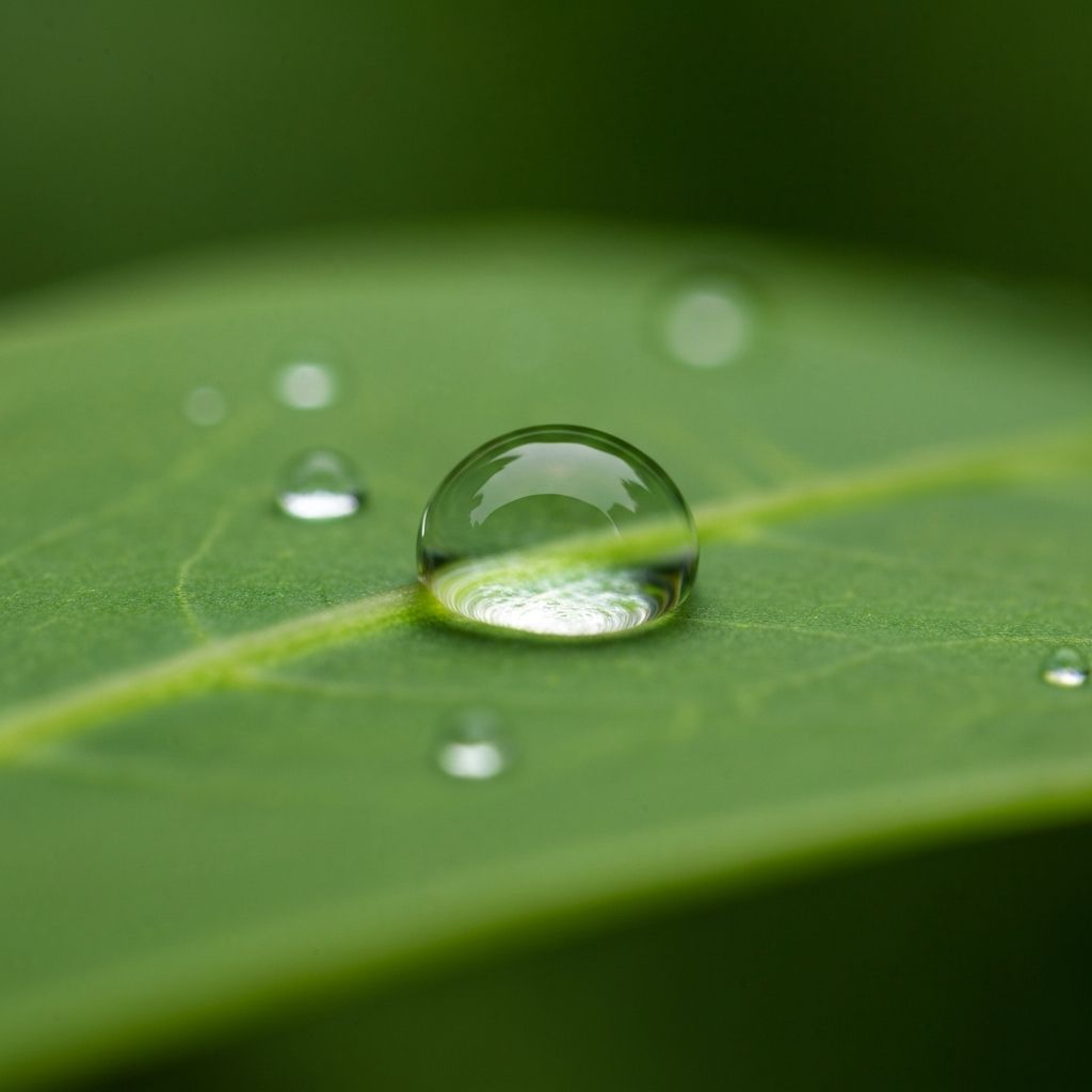 Water droplet on fresh green leaf